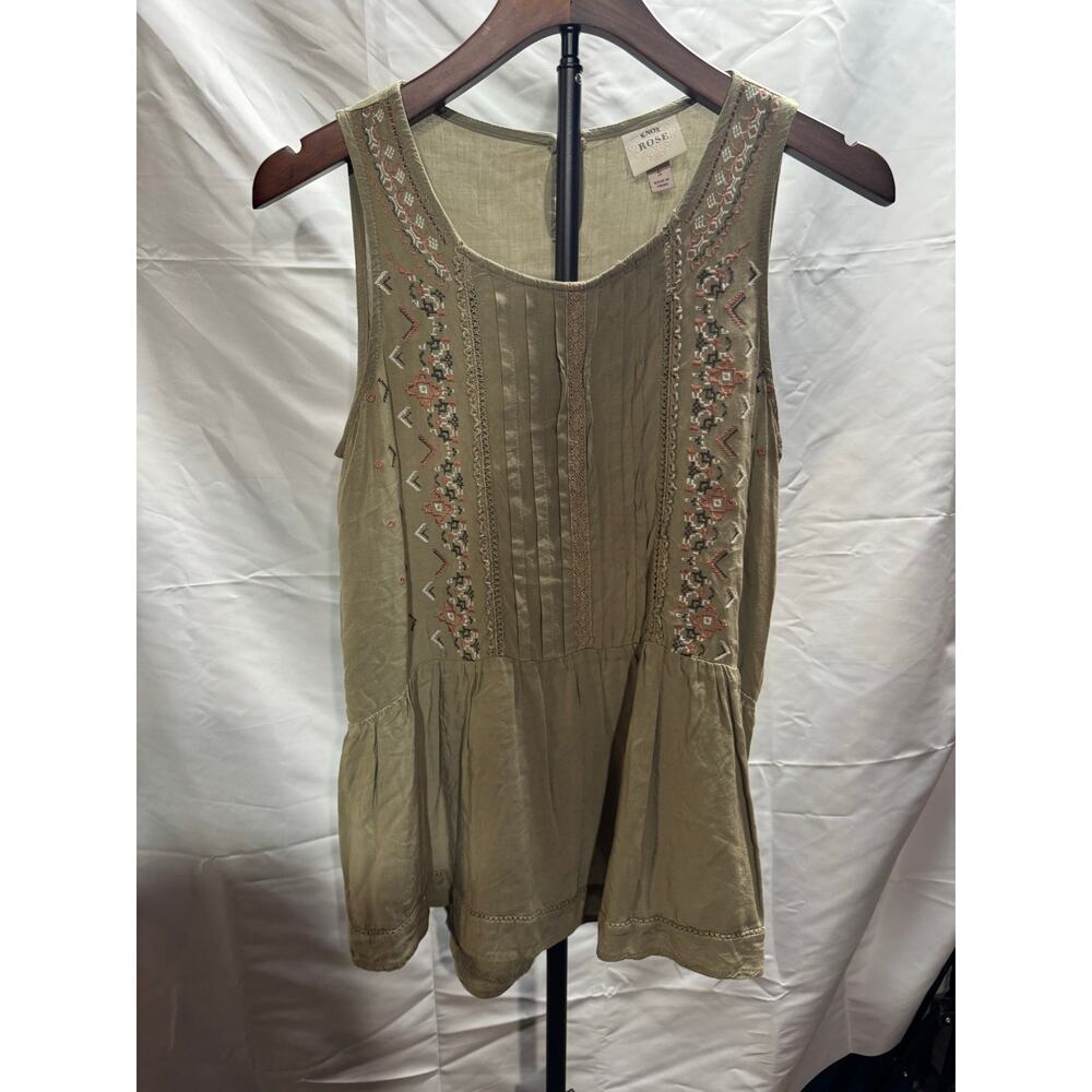 Knox Rose Women’s S Tank Top Embroidered Boho Floral Botanical